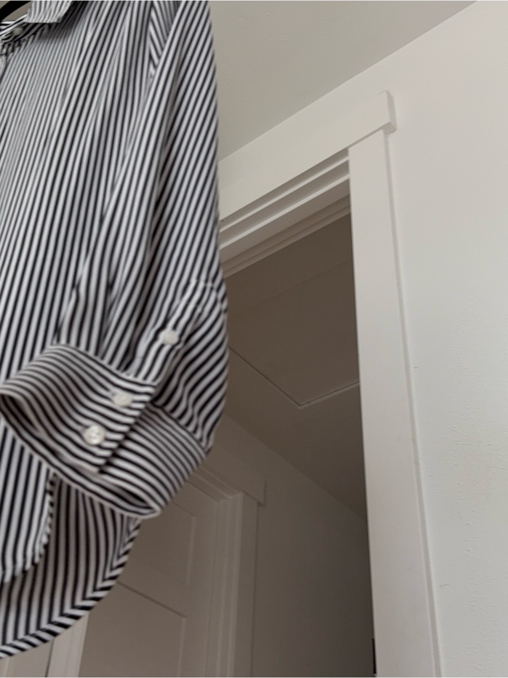 Black and White Vertical Stripe Button-Up Blouse - Picture 6 of 8